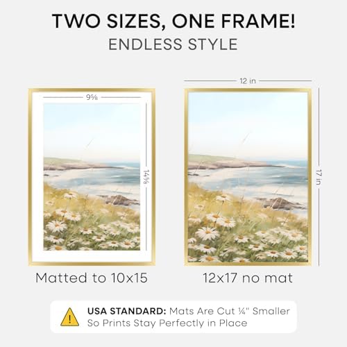 Homeforia 12x17 Gold Picture Frame, High-End Metal, 10x15 Mat, Glass - Image 2