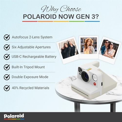 Polaroid Now Generation 3 I-Type Instant Camera (Pebble White) Bundle with Color I-Type Film (8 Exposures), Hard Protective Case and Wrist Strap - Image 3