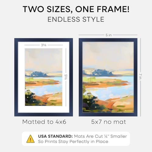 Homeforia 5x7 Blue Picture Frame, High-End Metal, 4x6 Mat, Glass - Image 2