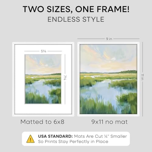 Homeforia 9x11 White Picture Frame, High-End Metal, 6x8 Mat, Glass - Image 2