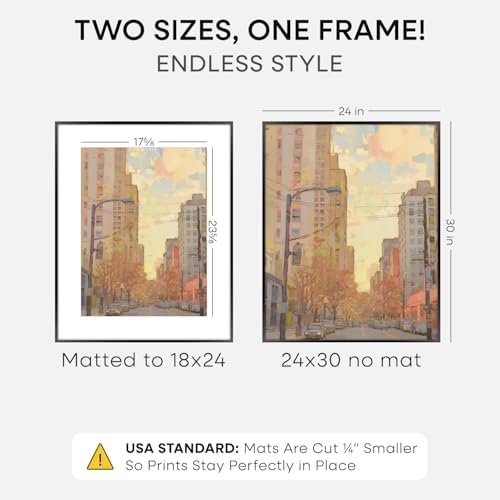 Homeforia 24x30 Black Picture Frame, High-End Metal, 18x24 Mat, Glass - Image 2