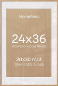 Homeforia 24x36 Natural Oak Poster Frame, High-End Wood, 20x30 Mat, Glass by Homeforia