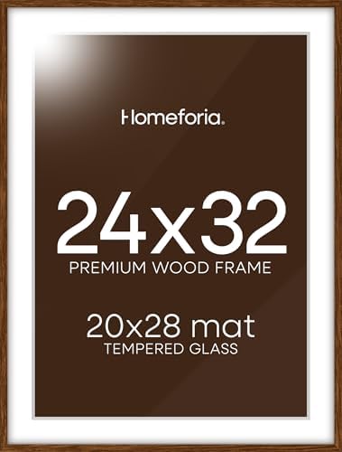 Homeforia 24x32 Brown Oak Poster Frame, High-End Wood, 20x28 Mat, Glass by Homeforia