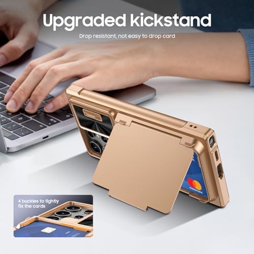 GooseBox for Samsung Galaxy S24 Ultra Wallet Case with RFID Blocking Card Holder, Camera Cover, Kickstand, Full Body Shockproof Case for S24 Ultra 6.8Inch 2024 for Women Men-Champagne Gold(Upgraded) - Image 5