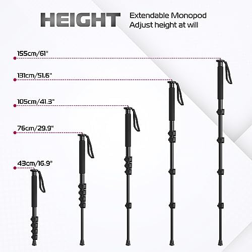 ULANZI TB12 61-Inch Camera Monopod - Portable Tripod & Monopod Photography Stick with 5-Section Height, Aluminum Compact Travel Camera Stick for Canon, Nikon, Sony Mirrorless, DSLR, Easy to Carry - Image 2