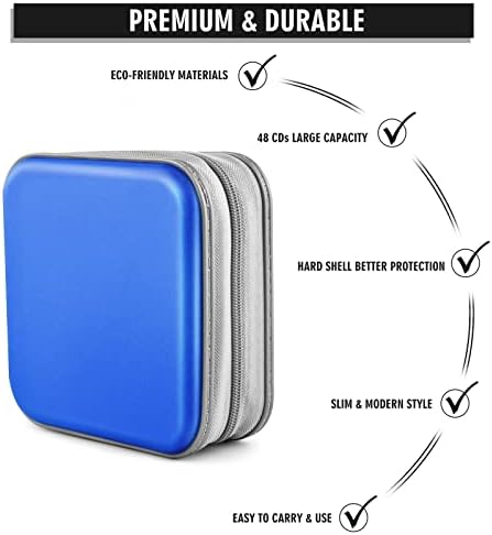 CD Case, DVD Case Wallet Holder Binder 48 Capacity CD/DVD Cases Storage Holder Binder Organizer Wallet Book for Car Home Travel (Blue) - Image 3