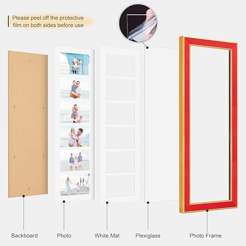 Suede 8x26 Picture Frame Display 6 Opening 4x6 Picture Frames Collage Wall Decor with Mat,Multi Photo Frame for Plexiglass,Wall Decor,1Pack,Red - Image 2