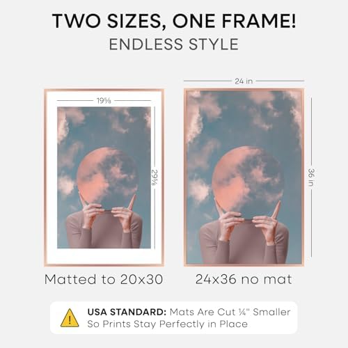 Homeforia 24 x 36 Poster Frame Rose Gold, Premium 24x36 Puzzle Frame Metal Matted to 20x30 Photo, 36 x 24 Picture Frame with Mat for 20 x 30 Photo, Tempered Glass, Wall Hook Included, Set of 1 - Image 2