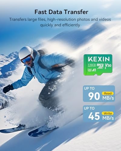 KEXIN 128GB Micro SD Card with Adapter - Up to 90MB/s 4K, V30, A1, C10, 4K UHD High Speed microSDXC UHS-I Memory Card Compatible with Action Camera Drone Game Console Smartphone Tablet,128G,Single - Image 3