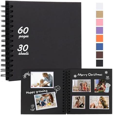 RECUTMS 8 x 8 Inch Small DIY Scrapbook Photo Album 60 Pages Hardcover Black by RECUTMS