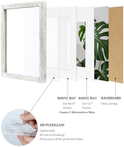 Egofine 11x14 Picture Frames Set of 4, Made of Solid Wood Covered by Plexiglass 5x7 and 8x10 with Mat or 11x14 without Mat, for Table Top Display and Wall Mounting Photo Frame Driftwood White - Image 4