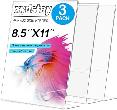 xydstay 3 pack 8.5x11 Acrylic Sign Holder, L Shape, Plastic Flyer Stand by xydled
