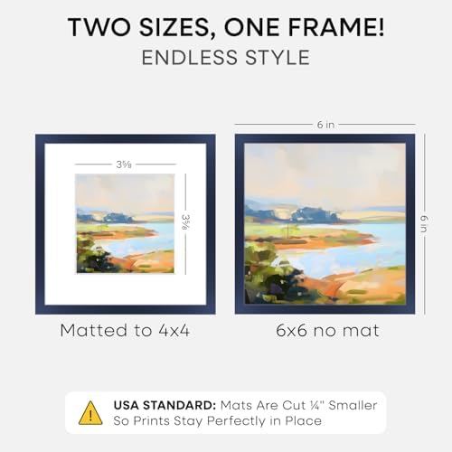 Homeforia 6x6 Blue Picture Frame, High-End Metal, 4x4 Mat, Glass - Image 2