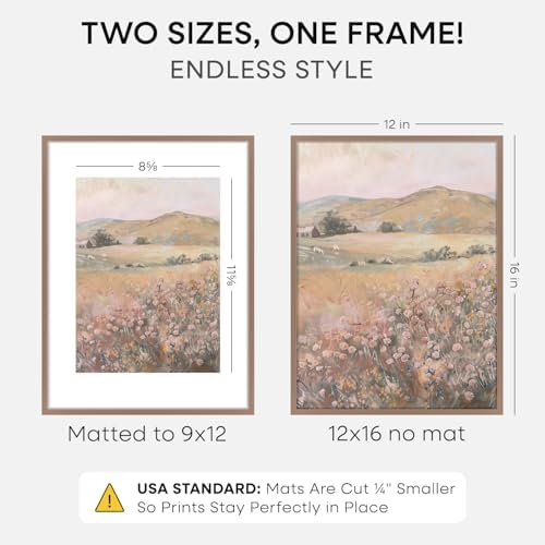 Homeforia 12x16 Mocha Picture Frame, High-End Metal, 9x12 Mat, Glass - Image 2