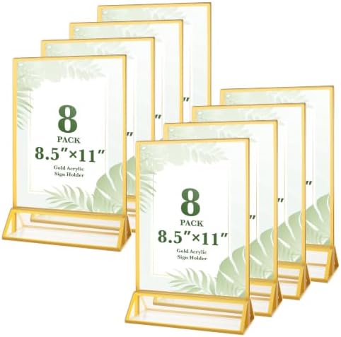 8 Pack 8.5×11 Gold Acrylic Sign Holders, Menu Flyer Holder by ALFFUN