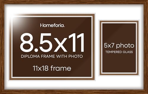 Homeforia 11x18 Brown Oak Diploma Frame, High-End Wood, 8.5x11 & 5x7 Mat by Homeforia