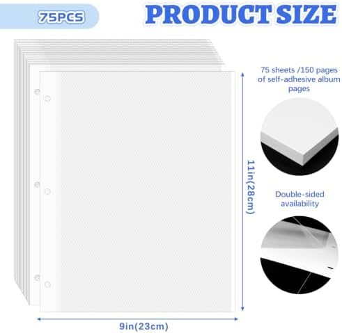 VOKOY 75 Sheets/150 Pages Photo Album Pages for 3 Ring Binder, Self Adhesive Scrapbooking Album Refill Pages Replacement Photo Album Sheets for 2x3 4x6 5x7 8x10 Photo or Cards, 11 x 9 Inch - Image 2
