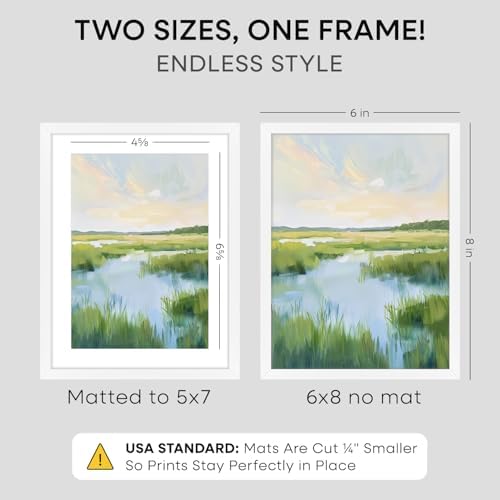 Homeforia 6x8 White Picture Frame, High-End Metal, 5x7 Mat, Glass - Image 2