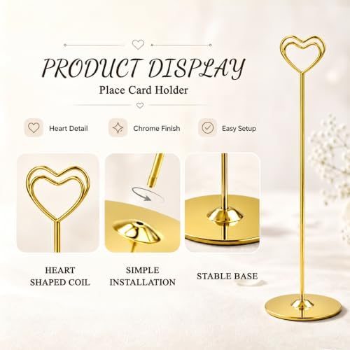 Urban Deco 16PK Gold Table Number Holders 12 Inch Place Card Holders Table Card Holders Steel Card Holders for Photos, Food Signs, Memo Notes, Weddings, Restaurants, Birthdays - Image 3