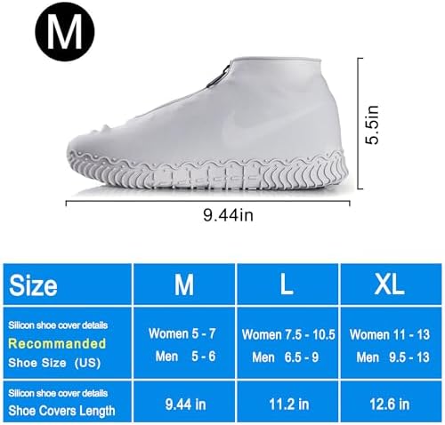 Shiwely Waterproof Shoe Covers, Silicone Reusable Shoe Cover Non-slip Durable Zipper Elastic Rain Cover Protection for Men Women (M (Women 5-7, Men 5-6), Grey) - Image 5
