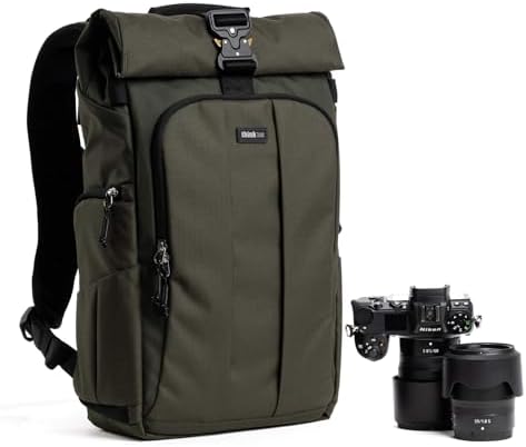 Think Tank FocusPoint 22L RollTop Camera Backpack - Greenway: Expandable Travel & Camera Backpack with Laptop Sleeve, Quick Side and Back Access, Rain Cover – Versatile Photography & Travel Bag by ThinkTankPhoto