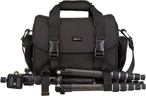 Amazon Basics Large DSLR Gadget Bag with Multiple Compartments, Pockets, Shoulder Strap, Black with Orange Interior - Image 5