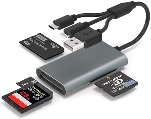 Memory Stick Pro Duo Adapter - 4 in 1 SD/TF/MS/XD Card Reader for iPhone 16/15/14/iPad/PC/Android/MAC, Lightning/USB-C/USB-A Multi Memory Card Reader Digital Camera Adapter for Sony Cybershot SD Card by Ardaddyn