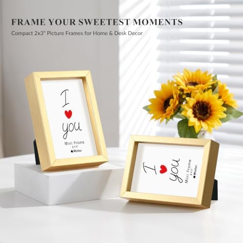 2x3 Mini Picture Frame Set of 6, FSC MDF Wood Small Photo Frame with Real Glass Front, Tiny Tabletop Display or Wall Decor for Wallet Size Photos, Mini Instant Prints & Small Photos, Gold - Image 6
