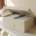 Decorative Photo Storage Box - Sturdy Linen Organizer Holds 1700 Photos by ZICOTO