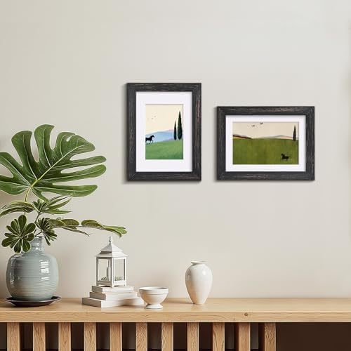 Egofine 5x7 Picture Frames Set of 4, Made of Solid Wood Covered by Plexiglass 3.5x5 and 4x6 with Mat or 5x7 without Mat, for Table Top Display and Wall Mounting Photo Frame, Driftwood Black - Image 2