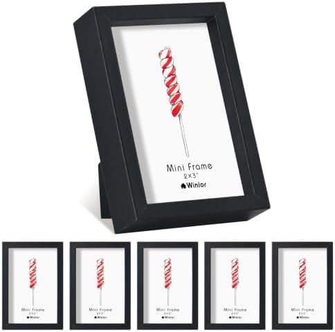 2x3 Mini Picture Frame Set of 6, FSC MDF Wood Small Photo Frame with Real Glass Front, Tiny Tabletop Display or Wall Decor for Wallet Size Photos, Mini Instant Prints & Small Photos, Black by Unknown