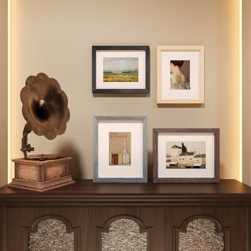 Egofine 8x10 Picture Frame Set of 4, Made of Solid Wood Multicolor Photo Frames Covered by Plexiglass 4x6 and 5x7 with Mat or 8x10 without Mat, for Table Top Display and Wall Mounting Mixed Colors - Image 5