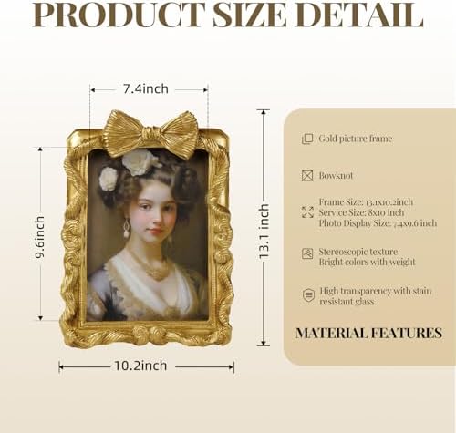 Cuspin 8x10 Gold Picture Frame, Vintage Bowknot Ornate Resin Frame - Image 4