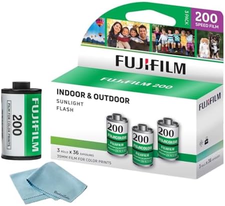 FUJIFILM 200 Color Negative Film (35mm Roll Film, 36 Exposures, 3-Pack) + BluebirdSales Microfiber Cleaning Cloth Bundle by FUJIFILM