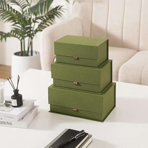 Soul & Lane - Decorative Photo Storage Boxes with Lids, Set of 3, Green - Image 2