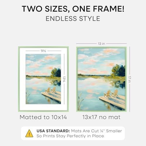 Homeforia 13x17 Green Picture Frame, High-End Metal, 10x14 Mat, Glass - Image 2