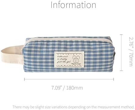 Monolike Unmatched Friends Fabric Check Block Pencil Case, Vintage sky - Aesthetic Gingham Pastel Desk Organizer, Soft Padded Makeup Brush Case, Trendy Minimalist Stationery Pouch - Image 2