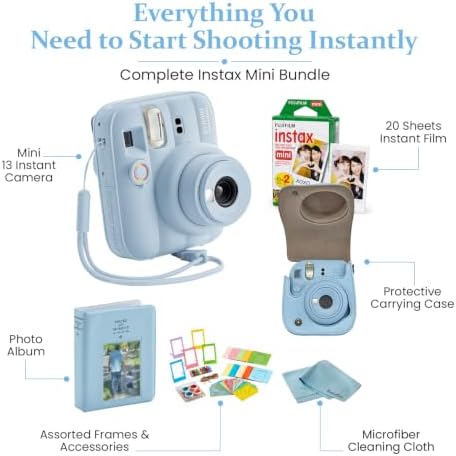 FUJIFILM instax Mini 13 Frost Blue Instant Camera Bundle with 20 Sheets instax Mini Film, Carrying Case, Photo Album, Assorted Photo Frames & BluebirdSales Microfiber Cleaning Cloth (Frost Blue) - Image 2