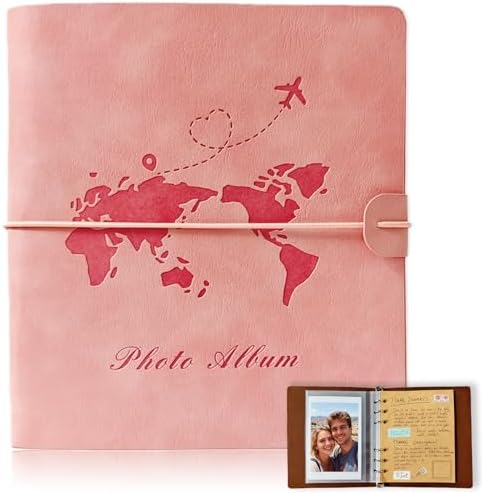 Photo Album 4x6, Leather Scrapbook Album with 50 Photos and 20 Writing Paper, DIY 6 Ring Binder Photo Album for Wedding Kids Birthday Family Travel (Pink) by book