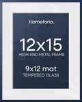 Homeforia 12x15 Blue Picture Frame, High-End Metal, 9x12 Mat, Glass by Homeforia