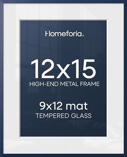 Homeforia 12x15 Blue Picture Frame, High-End Metal, 9x12 Mat, Glass by Homeforia