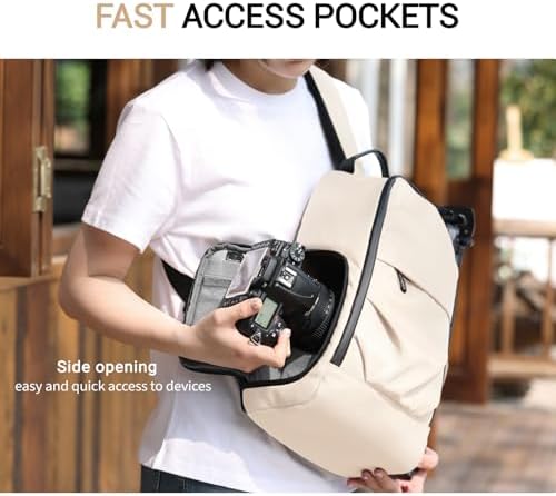 TAAOKA Camera Sling Bag for Photographe – Waterproof Crossbody Camera Bag with Fast Access Pockets, DSLR Cute Camera Bag for Nikon/Sony/Canon (Beige) - Image 3