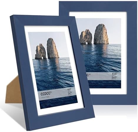 5x7 Picture Frame Set of 2, 5 x 7 Wood Photo Frames with Mat for 4x6, Natural Wooden Frame with Real Glass Cover for Wall and Tabletop Display,Blue by CCDCC