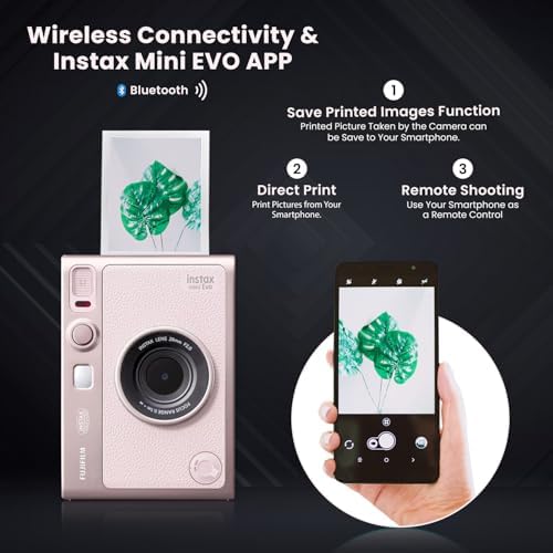 Fujifilm Instant Mini EVO Hybrid Camera Bundle with 20 Instant Film Sheets + 32GB Memory Card + Carrying Case + Flex Tripod + BluebirdSales Cleaning Cloth (Gentle Pink) - Image 3