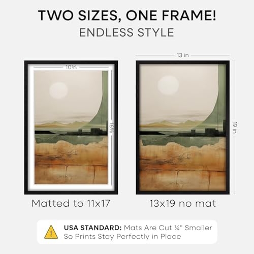 Homeforia 13x19 Black Oak Picture Frame, High-End Wood, 11x17 Mat, Glass - Image 2
