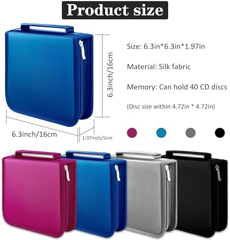 DVD Case CD Storage,40 Capacity CD Cases Holder DVD Storage Case Holders CD DVD Disc Case Storage Wallet Binder for Car Home Office Travel (40 Blue) - Image 2