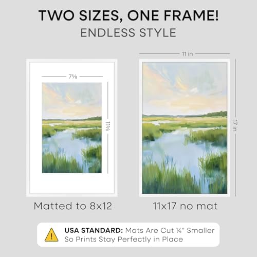 Homeforia 11x17 White Picture Frame, High-End Metal, 8x12 Mat, Glass - Image 2