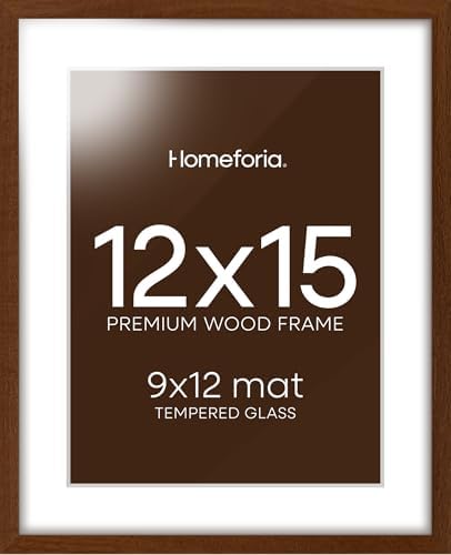 Homeforia 12x15 Brown Oak Picture Frame, High-End Wood, 9x12 Mat, Glass by Homeforia