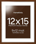 Homeforia 12x15 Brown Oak Picture Frame, High-End Wood, 9x12 Mat, Glass by Homeforia