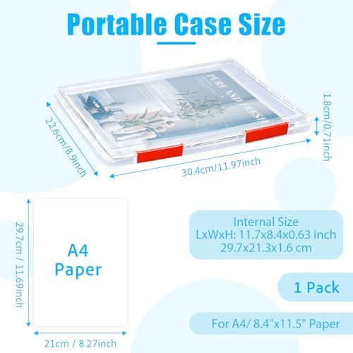 SAYEEC Portable Project Case A4 Plastic Transparent File Storage Box for 8.5"x11" Paper Slim Photo Art Craft Storage Container Scrapbook Document Organizer Magazine Protector for Office School (Red) - Image 2